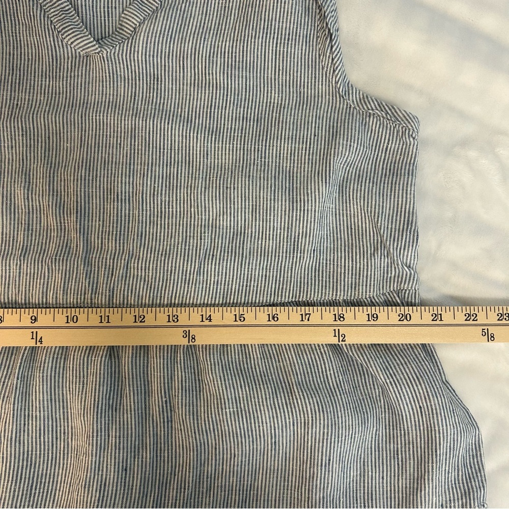 Lucky Brand Blue Striped V Neck Asymmetrical Tiered Linen Dress sz XL Coastal - Picture 13 of 14